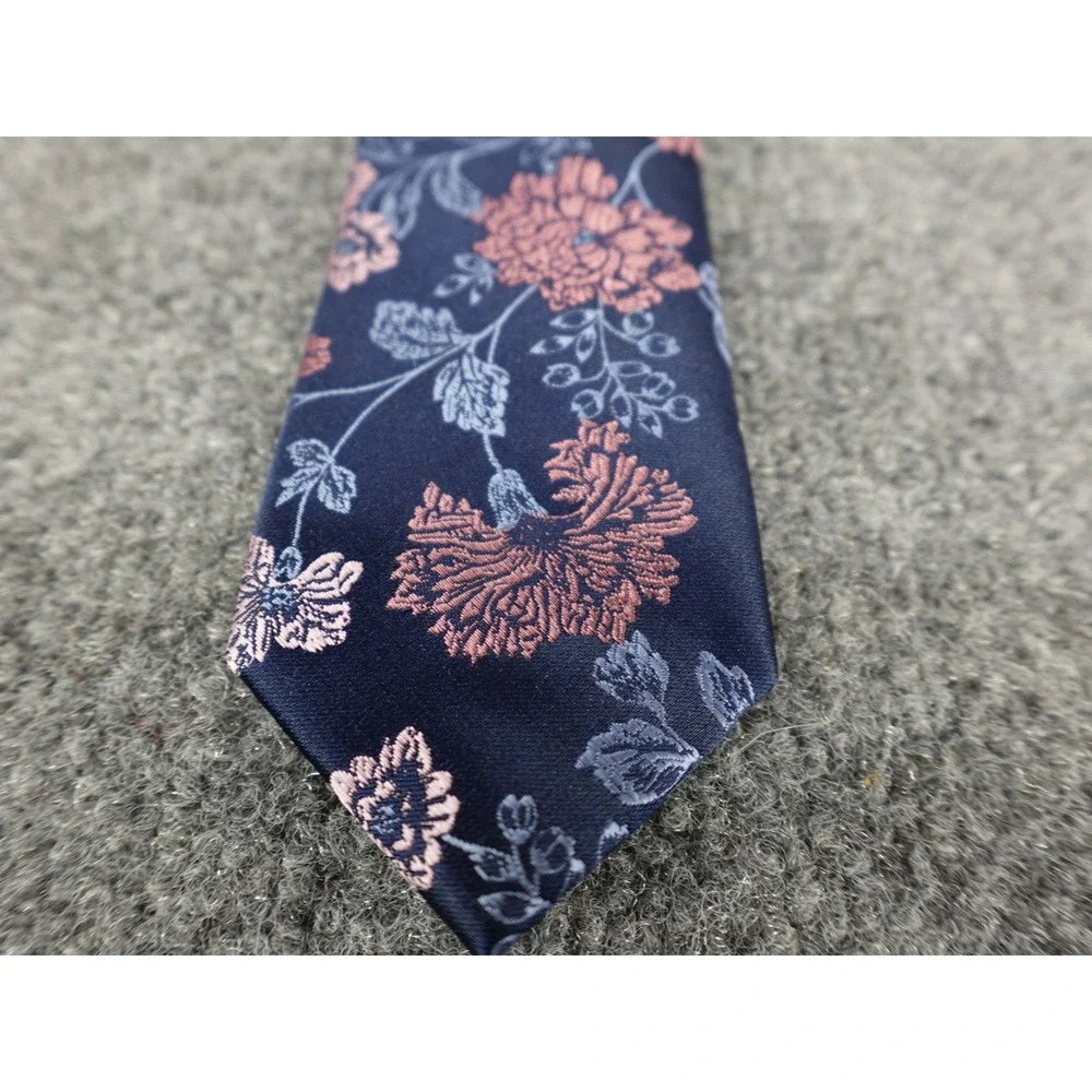 Bar III Necktie Mens OS Navy Blue Rose Floral Silk Blend‎ Slim 2.75